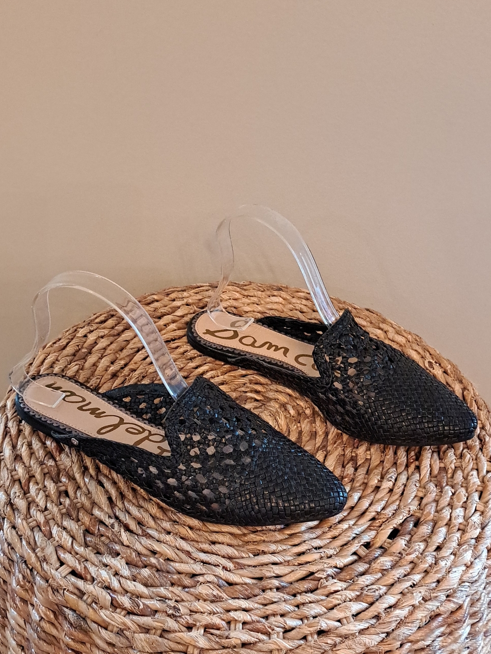 Sam Edelman Womens Clara Summer/Preppy Black Woven Leather Mule Slides 7